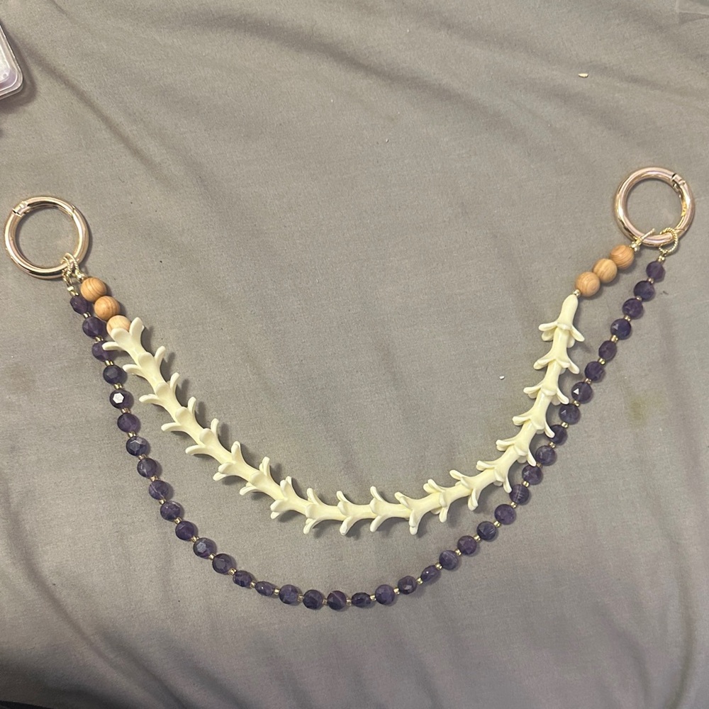 Purple Bead and Ivory Leaf Layered Bag Lei - Women Jewelry